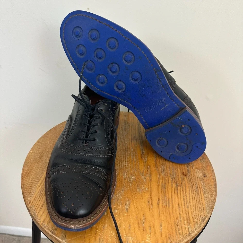 Allen Edmonds Strandmok US 8.5 E Black Blue Bottom Danite Wingtip Dress Shoes